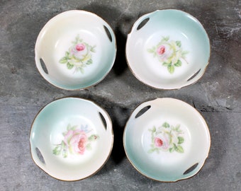 Set of 4 Prince Regent China Bavarian Porcelain Salt Dishes - Antique German Porcelain - Small Bowl - Rose Dish - Early 1900s | Bixley Shop
