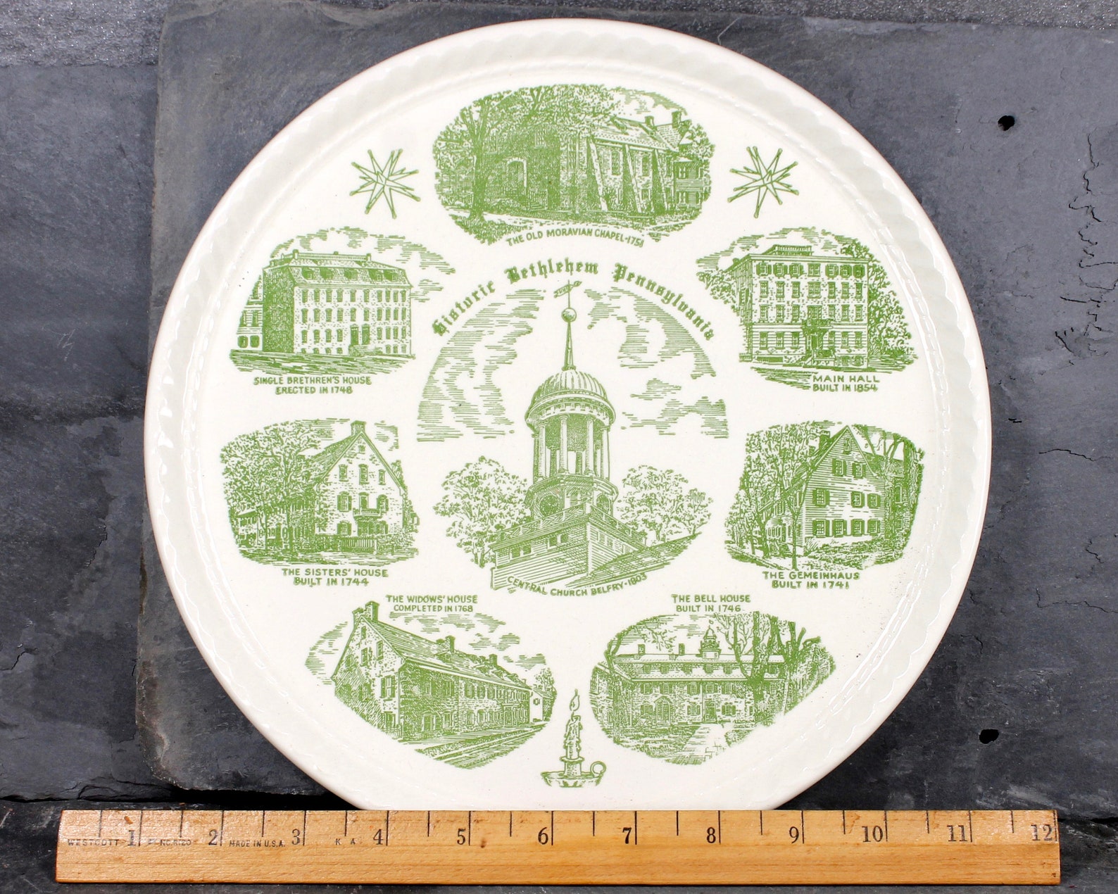 Bethlehem Pennsylvania Souvenir Plate/platter Green & White Etsy