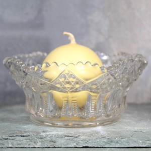 Mid-Century Pressed Glass Trinket Dish | Glass Dish | Candle Holder (Round Cande Included) | Bixley Shop