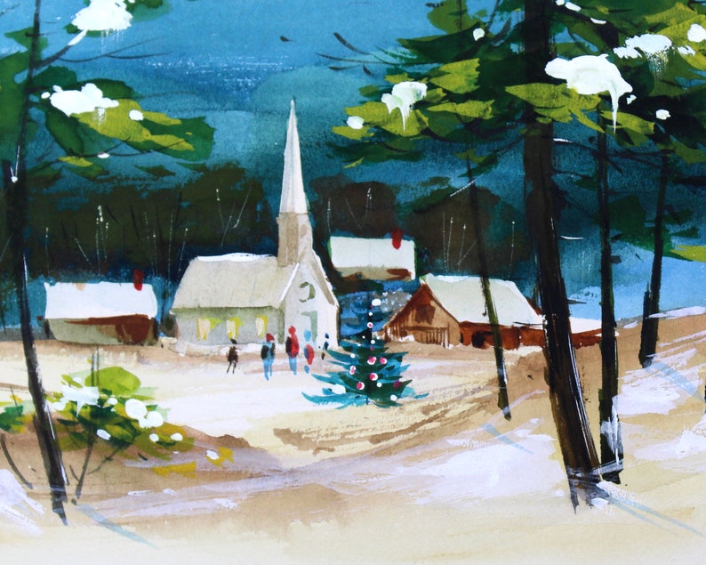 VERY RARE ORIGINAL Gouache Painting by Artist Shu Dick Ju 1960s Original Christmas Card Art Commercial Greeting Card Art Bixley Shop image 4