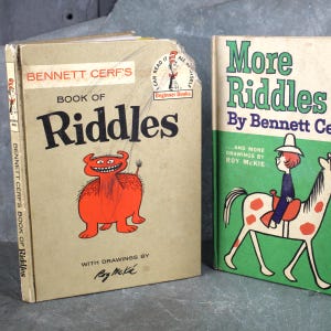 Boek met raadsels en nog meer raadsels door Bennett Nerf | 1960/ 1961 | Vintage raadselboeken voor kinderen | Geïllustreerd door Roy McKie | Bixley-winkel