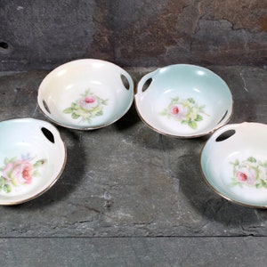 Set of 4 Prince Regent China Bavarian Porcelain Salt Dishes Antique German Porcelain Small Bowl Rose Dish Early 1900s Bixley Shop image 8