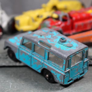 Set of 6 Vintage Die Cast Vehicles and 1 Lindberg Plastic Van| Tootsie Toys | Lesney | Michigan Scraper | Bixley Shop