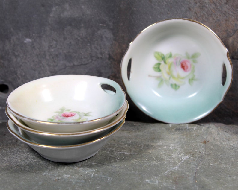 Set of 4 Prince Regent China Bavarian Porcelain Salt Dishes Antique German Porcelain Small Bowl Rose Dish Early 1900s Bixley Shop image 2
