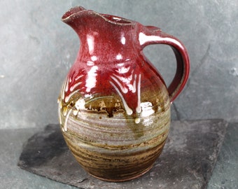 Hand-Crafted and Glazed Clay Pitcher | New England Art Pottery | Hand Painted Glaze Rustic Pitcher | 34 Ounce Pitcher | Bixley Shop