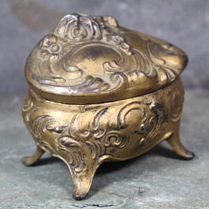 Jennings Brothers Floral Casket Jewelry Box Gold Gilt Footed Art Nouveau Ornate Small Jewelry Box Jennings Brothers 1123 Ring Box image 2