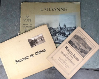 RARE! Antique Switzerland Guidebook | Set of 3 | Lucerne, Lausanne, and Chillon | Circle 1920s | Vintage Swiss Souvenir Photo Guidebooks