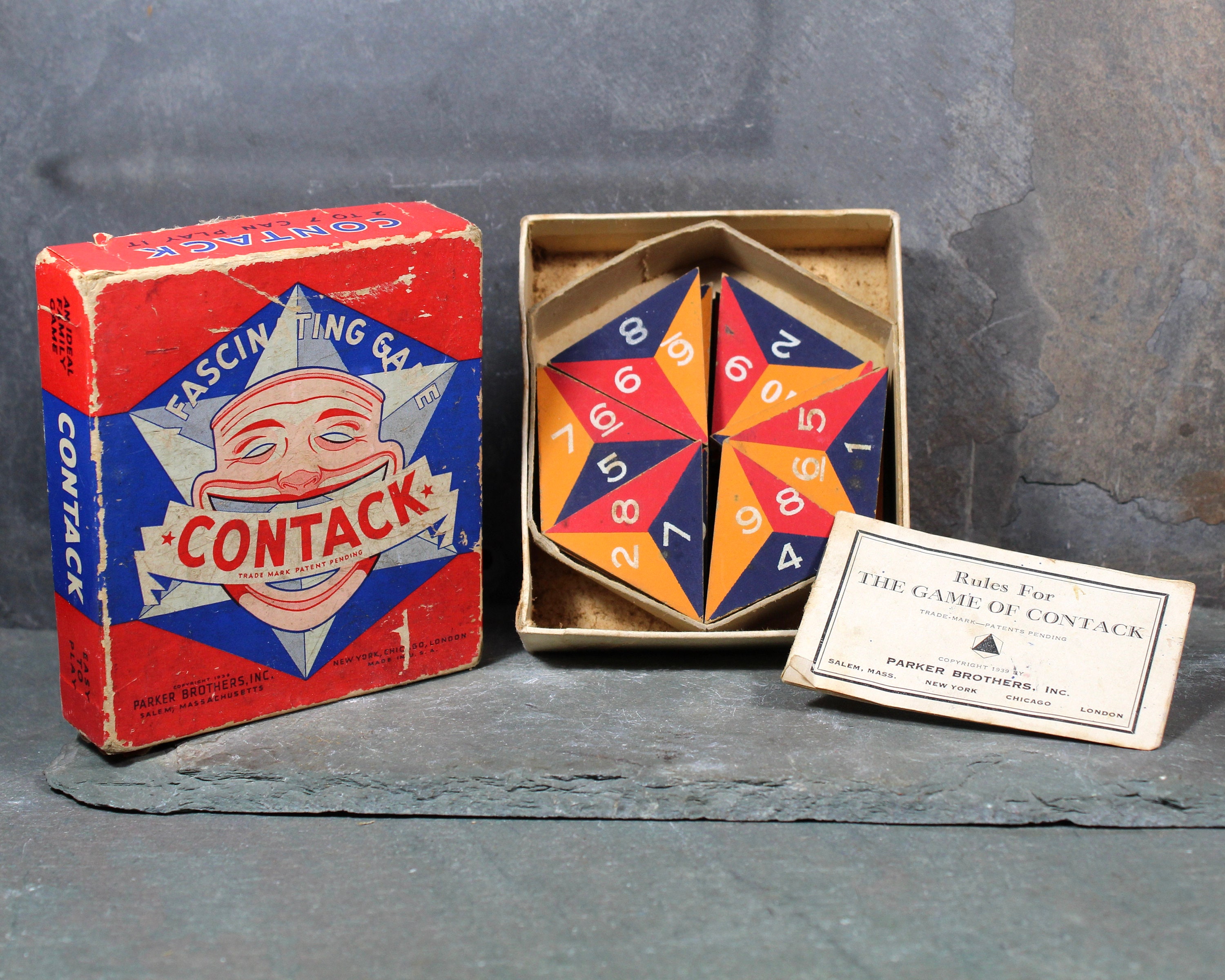 1939 Contack Game by Parker Brothers | Antique Triominoes-style Game ...