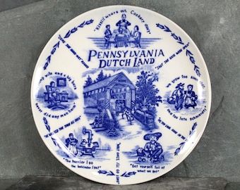 Vintage Pennsylvania Dutch Souvenir Plate | Blue and White Pennsylvania Dutch Classic Souvenir Plate | Circa 1960s | Bixley Shop