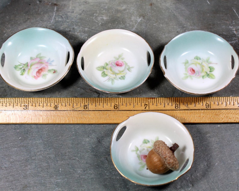 Set of 4 Prince Regent China Bavarian Porcelain Salt Dishes Antique German Porcelain Small Bowl Rose Dish Early 1900s Bixley Shop image 6
