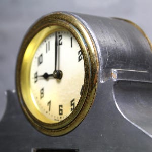 RARE Vintage Mantel Clock | Art Deco Wind-Up Clock | Silver Metal Table Clock | Not Working | Bixley Shop