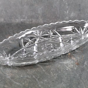 Anchor Hocking Clear Boat Glass Dish Candy/Relish Oblong Dish or Trinket Dish Pressed Glass Starburst Pattern Bixley Shop image 2
