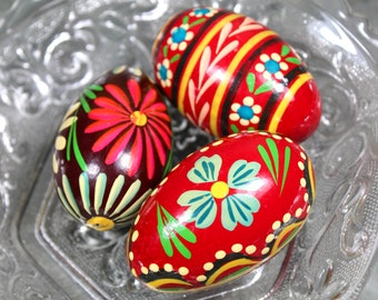 Vintage Layered Easter Eggs | Set of 3 Decorative Eggs | Wooden Eggs Hand Painted | Bold Colors | Easter Eggs