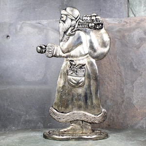 Vintage Silver Santa Candle Holder - 8&quot; Tall Christmas Decor