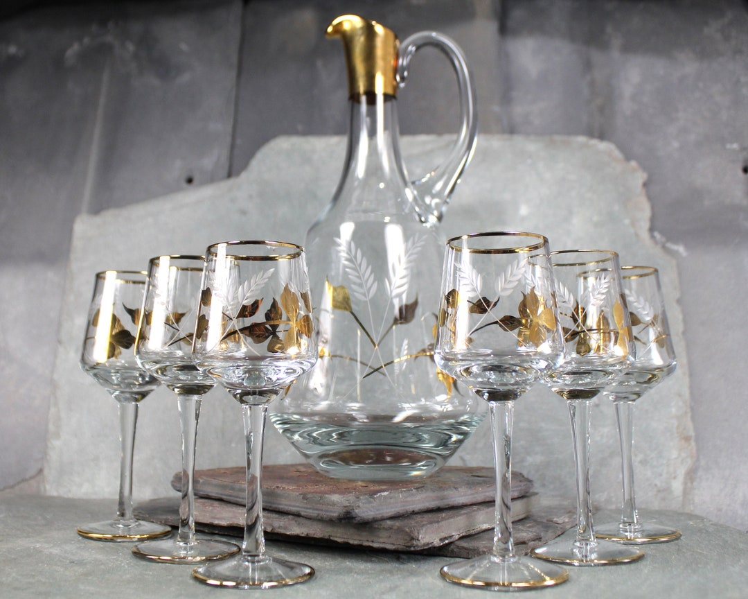 Midcentury Decanter and Cordial Glass Set 6 Cordial Glasses Etsy