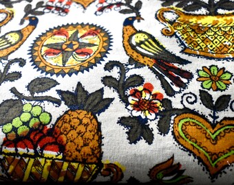 Vintage Upholstery Fabric | Partridges, Hearts, Thistles, Pineapples | House 'n Home Brand - 70"x42" | Bixley Shop
