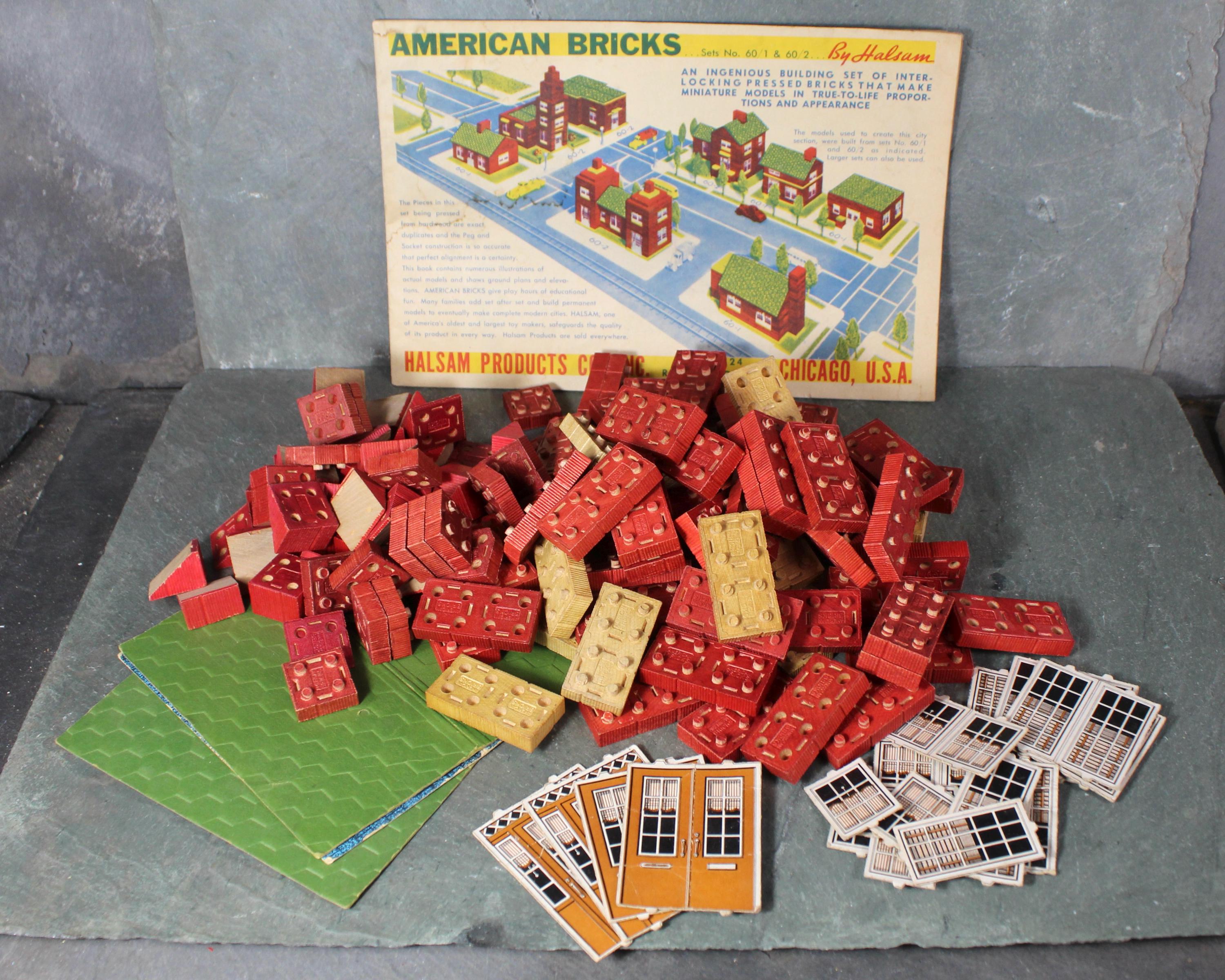 Juego de construcción de ladrillos de madera antiguos de estilo