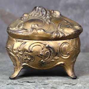 Jennings Brothers Floral Casket Jewelry Box Gold Gilt Footed Art Nouveau Ornate Small Jewelry Box Jennings Brothers 1123 Ring Box image 1