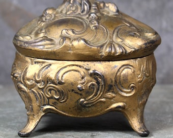 Jennings Brothers Floral Casket Jewelry Box | Gold Gilt Footed Art Nouveau Ornate Small Jewelry Box | Jennings Brothers 1123 Ring Box