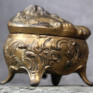 Jennings Brothers Floral Casket Jewelry Box Gold Gilt Footed Art Nouveau Ornate Small Jewelry Box Jennings Brothers 1123 Ring Box image 10