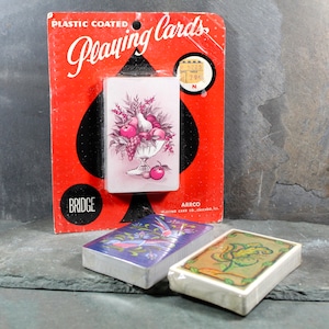 3 Decks of Vintage Playing Cards All Unused in Original Packaging | 2 Unbranded 1 Arrco Plastic Coated Bridge Deck | Bixley Shop