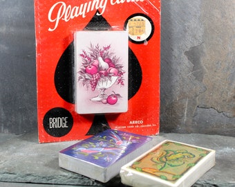 3 Decks of Vintage Playing Cards All Unused in Original Packaging | 2 Unbranded 1 Arrco Plastic Coated Bridge Deck | Bixley Shop