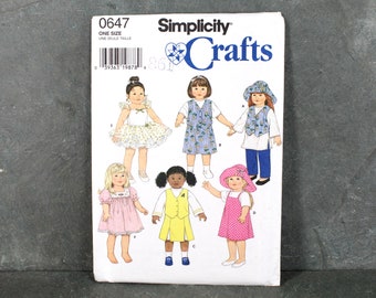 1996 Simplicity Crafts #0647 18" Doll Clothes Pattern | Vintage Doll Clothes Sewing Pattern | UNCUT & FACTORY FOLDED | Bixley Shop