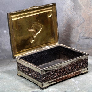 Japanese Metal Box with Wood Lining Made in Japan Girl in Garden Copper Plated Trinket Box Bixley Shop image 2