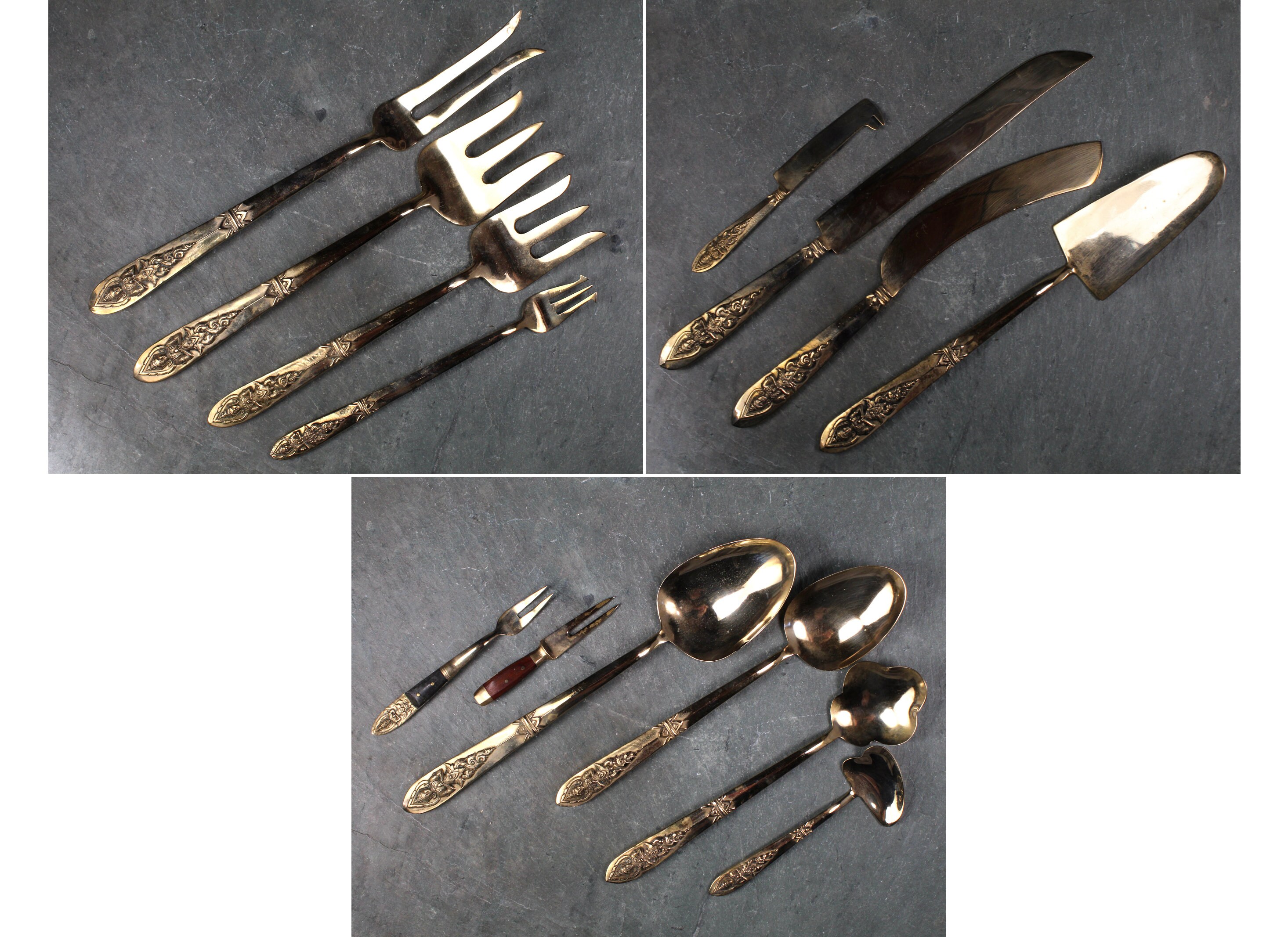 145 Piece Bronze Flatware From Thailand Twelve 11 Piece Etsy