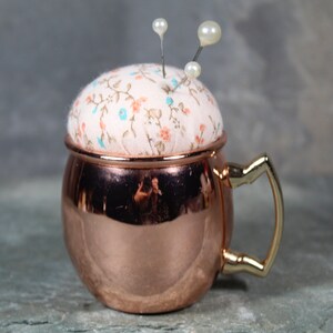 Light Academia Upcycled Pin Cushions Copper and Brass Vintage Pin Cushions Your Choice Hand-Crafted by Bixley Shop F - Copper Mug 2