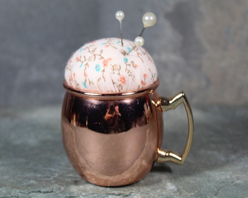 Light Academia Upcycled Pin Cushions Copper and Brass Vintage Pin Cushions Your Choice Hand-Crafted by Bixley Shop F - Copper Mug 2