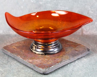 Gorgeous Orange Glass Candy Dish | Footed Bowl | Halloween Decor | Autumn Decor | Vintage Orange Trinket Dish | Bixley Shop