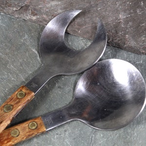 Mid-Century Danish Modern Serving Set Moon Shaped Servers Stainless Steel Serving Fork and Spoon Mid-Century Kitchen Bixley Shop image 4