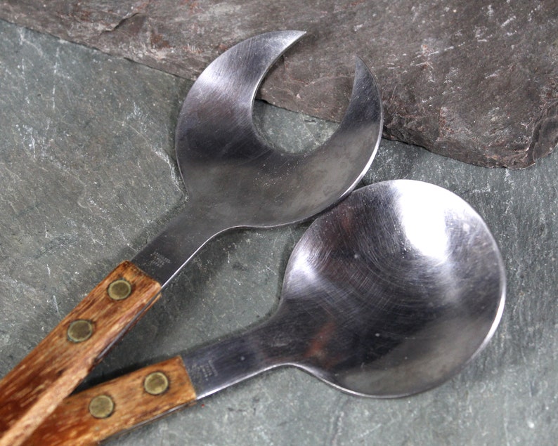 Mid-Century Danish Modern Serving Set Moon Shaped Servers Stainless Steel Serving Fork and Spoon Mid-Century Kitchen Bixley Shop image 4