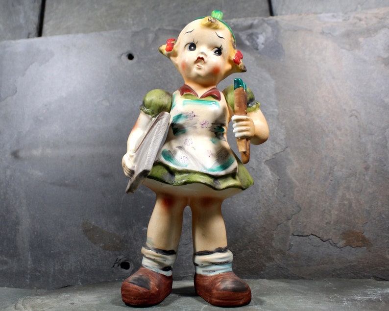 Vintage Artist 8 Ceramic Figure by Chase, circa 1950s Made in Japan Girl on Her Way to Art Class Bixley Shop image 10