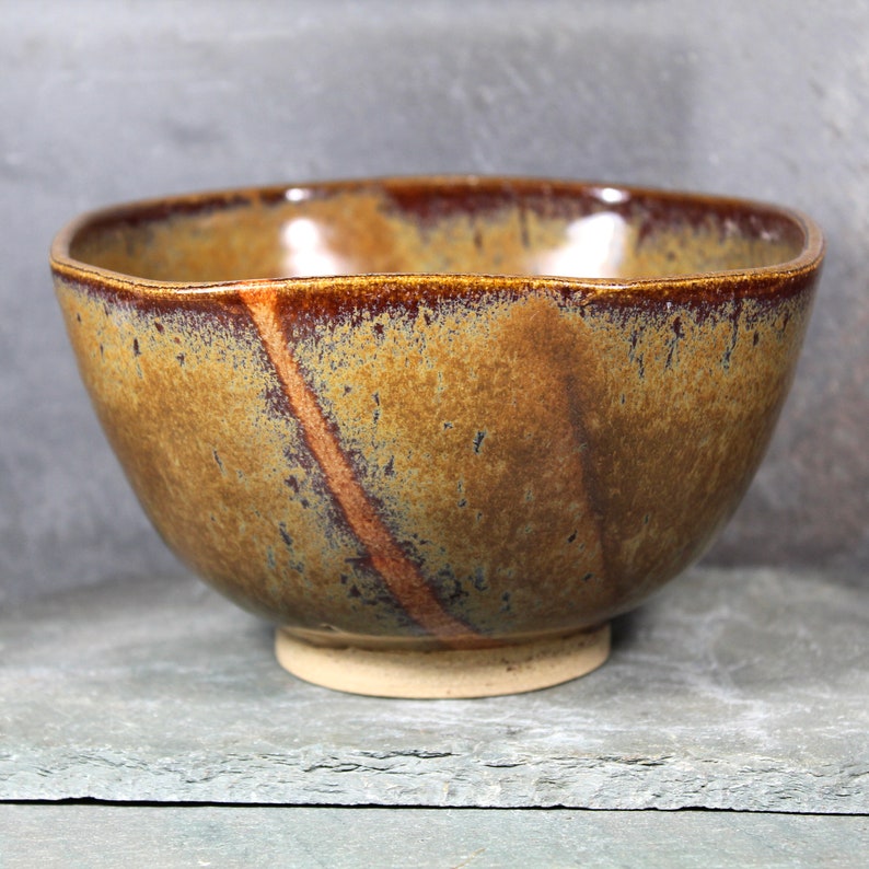 Studio Pottery Soup Bowl 5 1/4 New England Pottery Trinket Bowl Art Pottery Brown and Rust Colored Stoneware Bowl Bixley Shop image 1