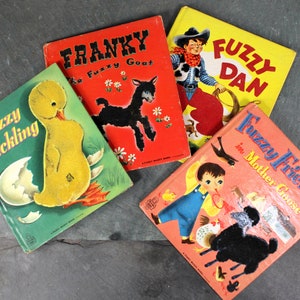 1950s Fuzzy Wuzzy Books | Set of 4 | Fuzzy Dan | Fuzzy Duckling | Fuzzy Friends | Franky the Fuzzy Goat | Whitman Publishing | Bixley Shop