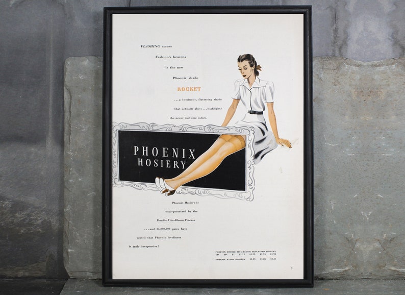 1950s Phoenix Hosiery Advertisement from Milwaukee, WI UNFRAMED Vintage Advertising Page Women's 1950s Fashion Ad Bixley Shop image 2