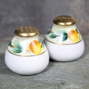 Small Country Kitchen Salt & Pepper Shakers | Ceramic Salt and Pepper Shakers with Cork Stoppers | Peaches and Flowers | Bixley Shop