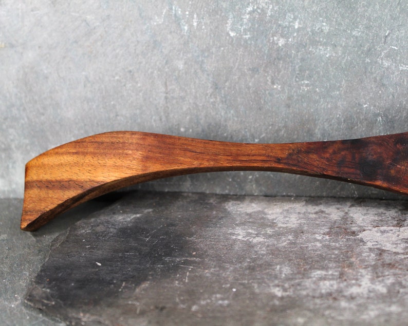 Mid-Century Solid Wood Serving Fork and Spoon Possibly Walnut Vintage Table Bixley Shop image 5