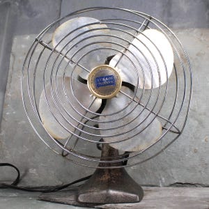 1940s Manning Bowman Metal Fan - Electric Table Fan with Metal Blades - Cast Iron Fan Base - Working Fan Adjustable | Bixley Shop