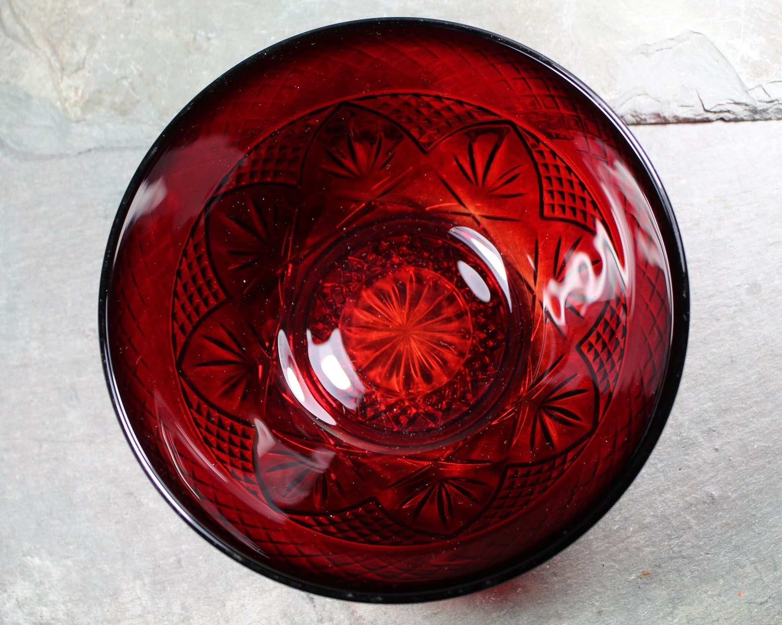 Set of 3 Ruby Pressed Glass Salad Bowls Cristal Etsy