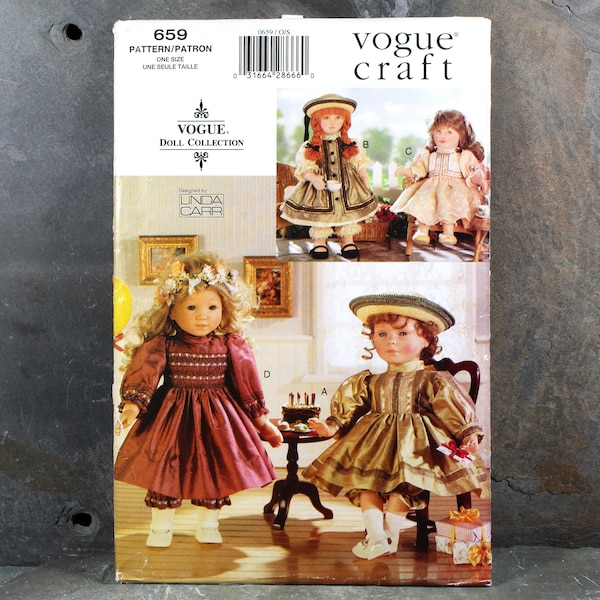 Vogue Craft #659 18" Doll Victorian Party Dress Pattern | 1998 | UNCUT & Factory Folded | Vintage Sewing Pattern for American Girl Dolls