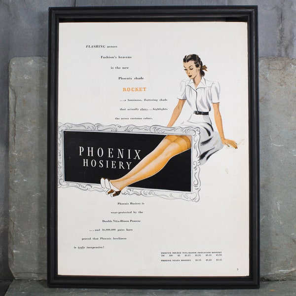 1950s Phoenix Hosiery Advertisement from Milwaukee, WI | UNFRAMED Vintage Advertising Page | Women's 1950s Fashion Ad | Bixley Shop