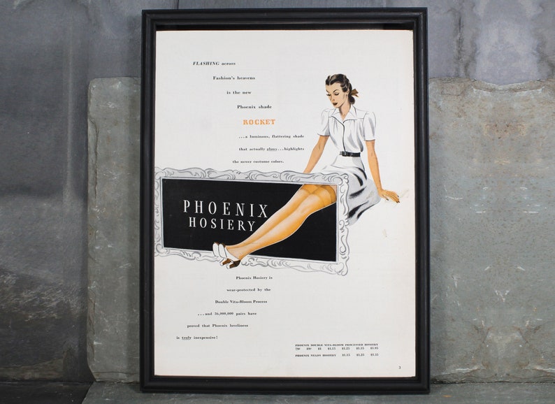 1950s Phoenix Hosiery Advertisement from Milwaukee, WI UNFRAMED Vintage Advertising Page Women's 1950s Fashion Ad Bixley Shop image 1