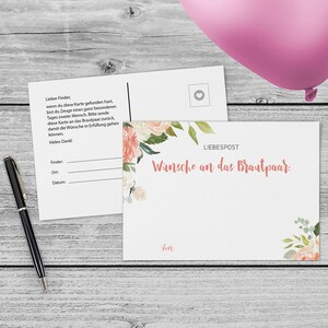 Ballonkarten Hochzeit, ab 50 Stück - Watercolor Flower Din A6 zweiseitig bedruckt