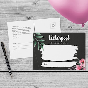 Ballonkarten Hochzeit, ab 50 Stück - Chalkboard Flower Din A6 zweiseitig bedruckt