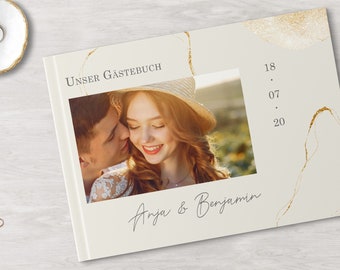 GÄSTEBUCH Hochzeit | personalisiert mit Namen & Datum | Einleitung + Fragen oder blanko | Love Birds | Paar mit Foto