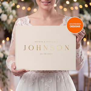 Personalisiertes Gästebuch zur Hochzeit aus Leinen | 100 Seiten | mit Wunschtext | 5 Leinen-Farben |  DIN A4 | Hardcover | für jeden Anlass