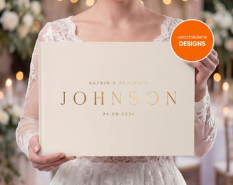 Personalisiertes Gästebuch zur Hochzeit aus Leinen | 100 Seiten | mit Wunschtext | 5 Leinen-Farben |  DIN A4 | Hardcover | für jeden Anlass